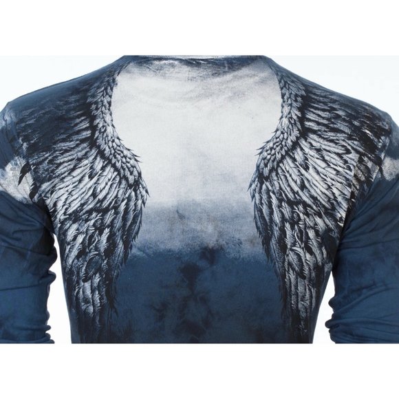AFFLICTION Men's T-Shirt Long Sleeve UPWARD Wings Tattoo Biker Blue - Picture 7 of 7